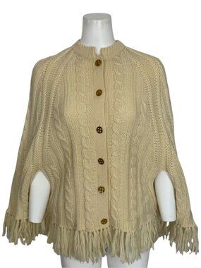 Jeri Jo Vintage Wool Sweater Cape Shawl Poncho M Cable Knit